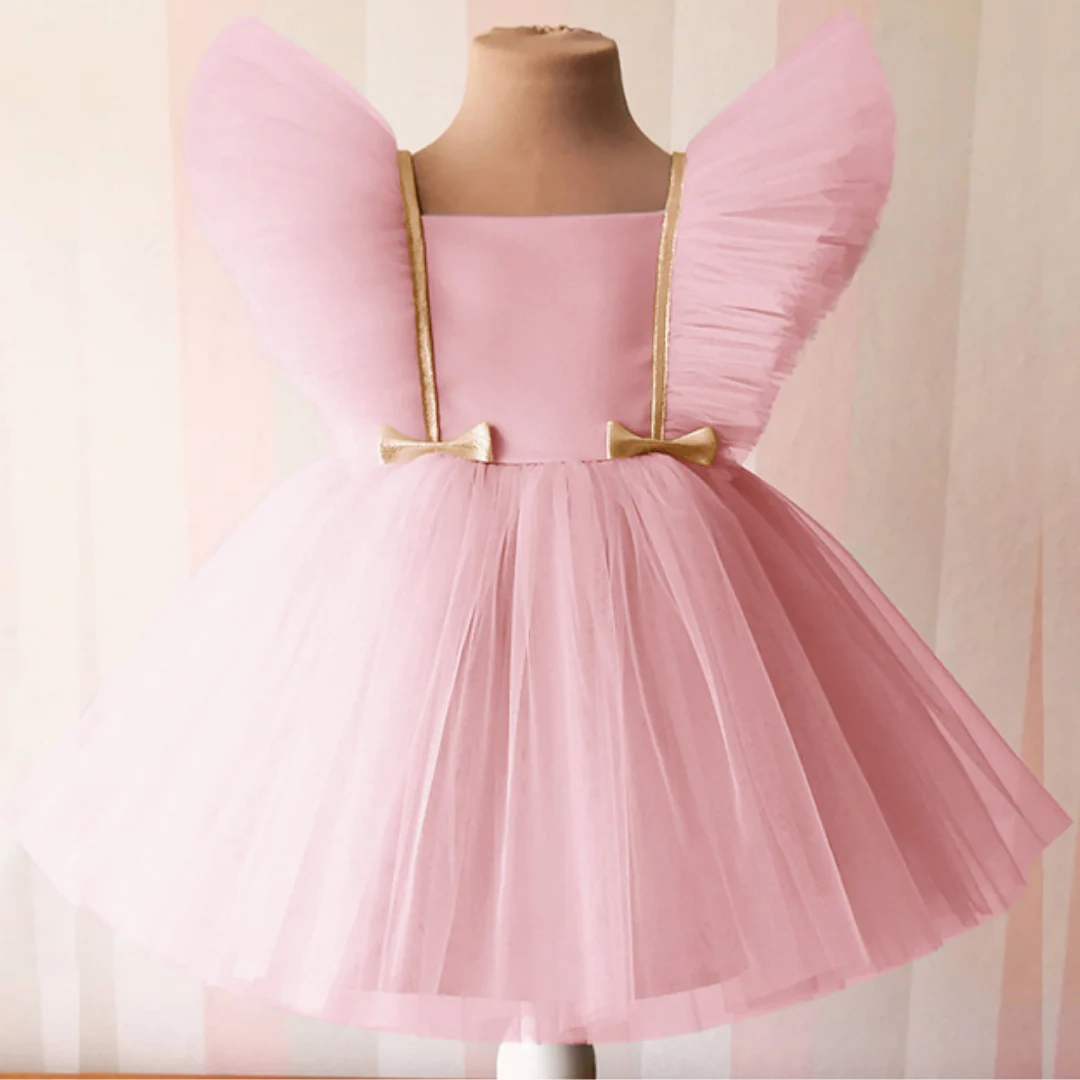 Robe de soirée formelle pour bébé fille à manches bouffantes en maille unie – Image 2