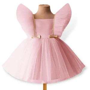 Robe de soirée formelle pour bébé fille à manches bouffantes en maille unie