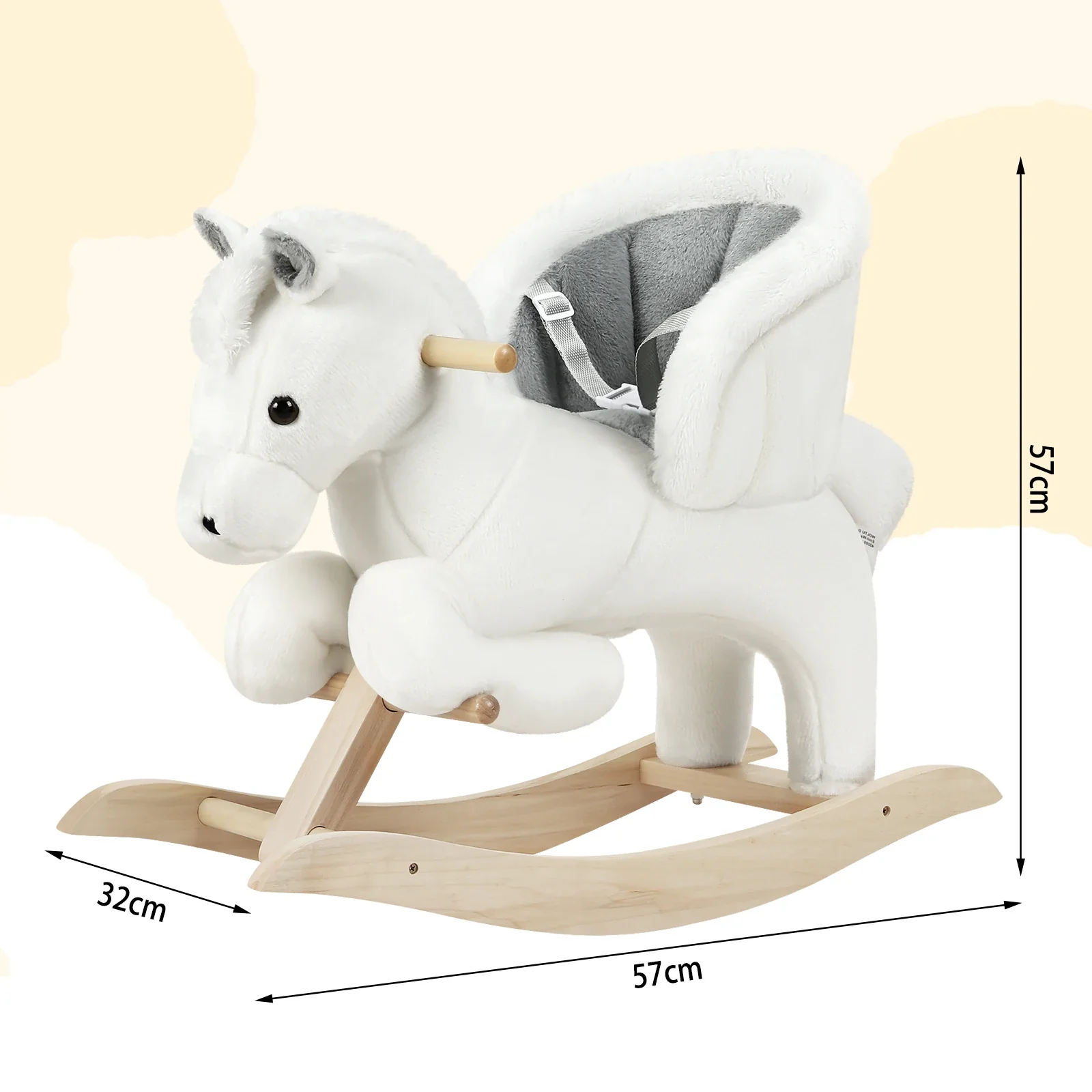 Animal à bascule en peluche de luxe pour tout-petits (18-36M) - Siège sécurisé à haut dossier, effets sonores intégrés et base en bois durable – Image 3