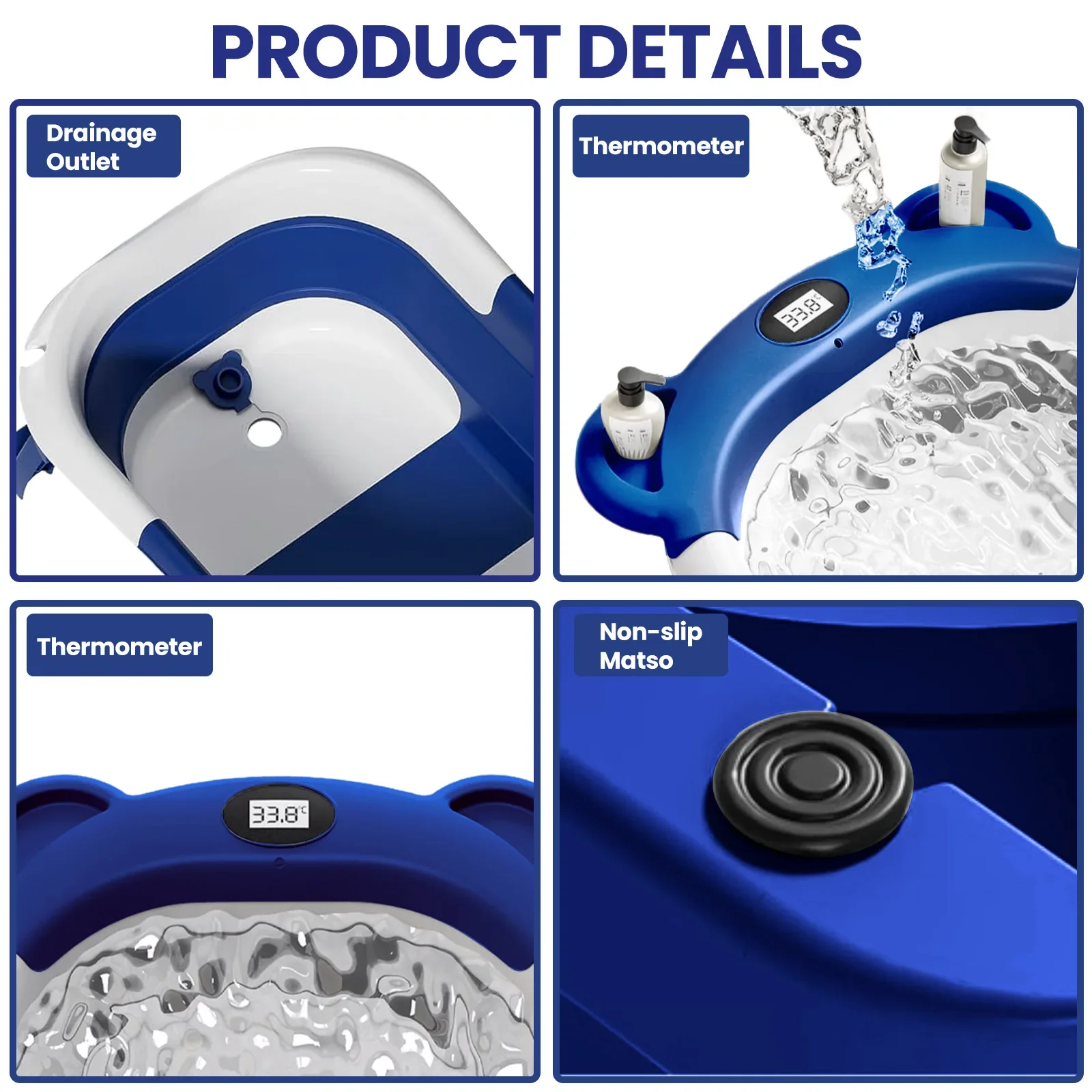 Baignoire bébé portable et pliable avec jauge de température, coussin doux pour nouveau-né et pieds pliables pour un bain sûr et gain de place (0-24 mois) – Image 4