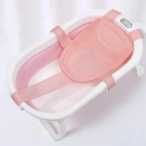 Filet de bain pour bébé haut de gamme | Coussin de bain réglable en forme de croix pour nouveau-né | Siège-berceau antidérapant en maille pour baignoires pour bébé – 4 coloris disponibles (rose, vert, bleu, étoile blanche)