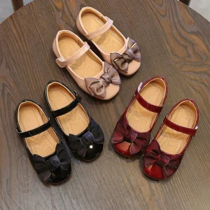 Chaussures de fête tendance pour petites filles avec nœud en maille et cuir