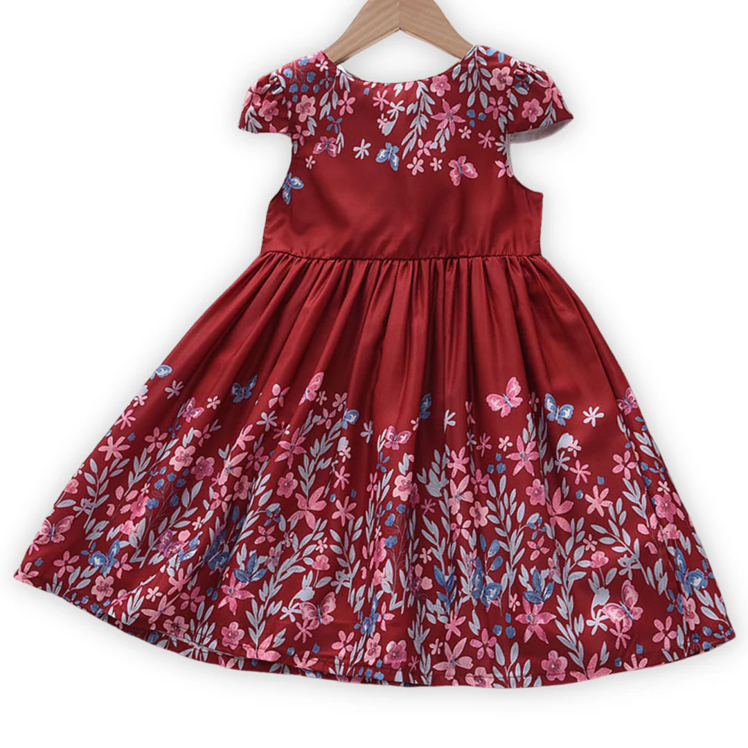 Robe d'été pour fille à imprimé fleurs et papillons