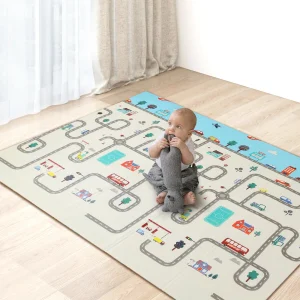 Tapis de jeu pour bébé réversible et pliable (180x150cm), tapis de rampement rembourré en mousse XPE non toxique avec surface antidérapante pour le temps sur le ventre et les tout-petits (épaisseur 1 cm)