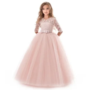 Robe longue de princesse en ruban et dentelle