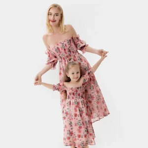 Robe sexy à épaules dénudées, vêtements assortis pour la famille