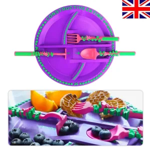 Set de vaisselle et assiette pour enfants Constructive Eating, assiette thématique Fée/Lianes avec fourchette et cuillère, rend les repas amusants et engageants (sans BPA)