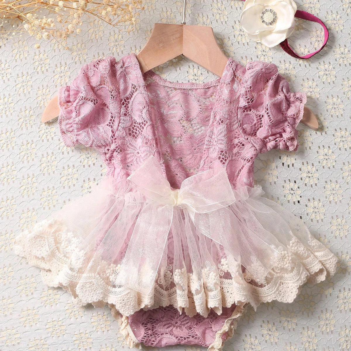 Ensemble de tenues de séance photo rose poudré pour nouveau-né fille – Image 2