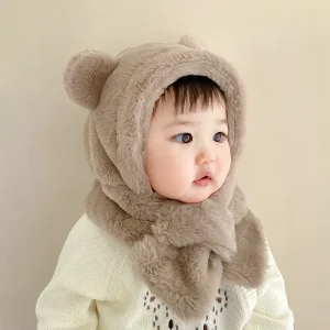 Bonnet écharpe petit ours - Bonnet d'hiver à oreilles (6-24 mois)
