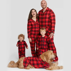 Ensemble pyjama pour la famille, chemise à manches longues à imprimé écossais