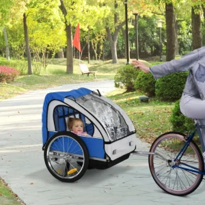 Remorque vélo pliable 2-en-1 pour enfants et animaux - Double siège, Toit contre les intempéries, Drapeau haute visibilité (Charge max 88 lbs)