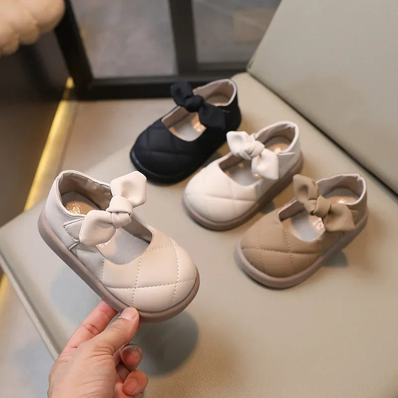 Chaussures en cuir à nœud pour fille : style printemps/automne doux – Image 3