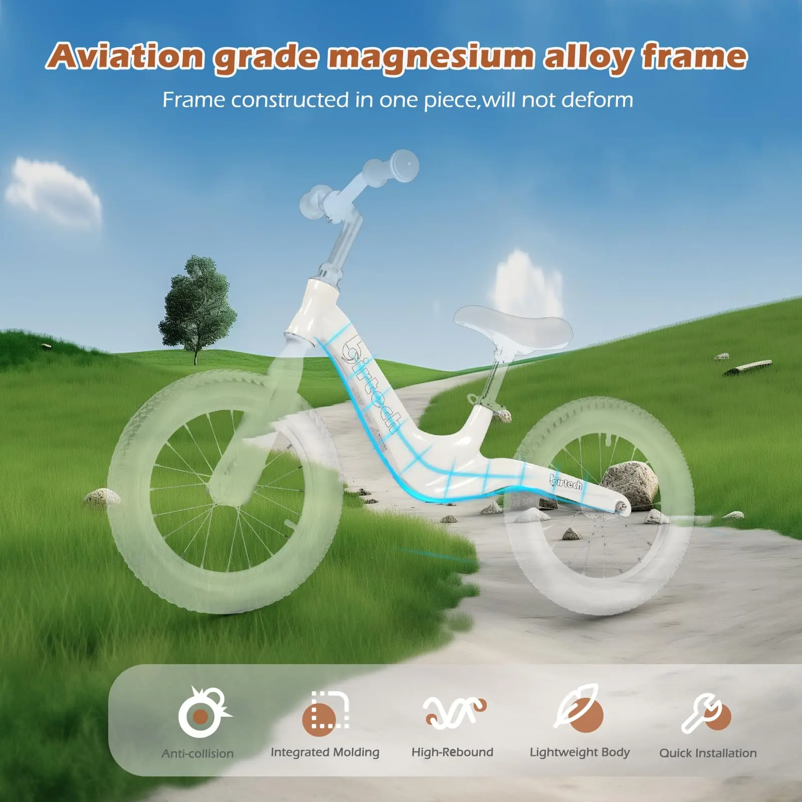 Vélo d'équilibre pour enfants de 14" pour les enfants de 3, 4, 5, 6 ans, garçons et filles, pneus gonflables avec cadre en alliage de magnésium, bicyclette légère sans pédales pour apprentissage des tout-petits – Image 3