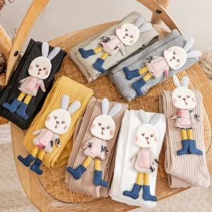 Collants en tricot motif lapin de dessin animé pour enfants et filles