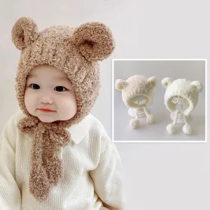 Bonnet en peluche pour bébé, motif dessin animé mignon – Chaleur hivernale pour les nourrissons
