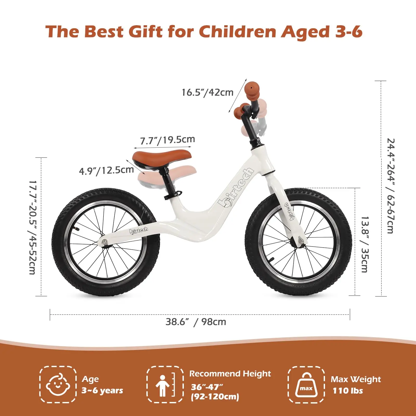 Vélo d'équilibre pour enfants de 14" pour les enfants de 3, 4, 5, 6 ans, garçons et filles, pneus gonflables avec cadre en alliage de magnésium, bicyclette légère sans pédales pour apprentissage des tout-petits – Image 2