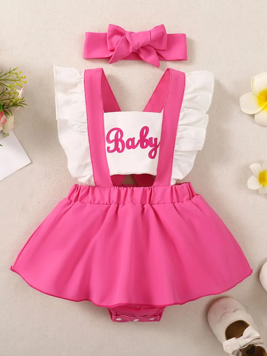 Ensemble robe d'été rose avec accessoires pour cheveux pour tout-petits – Image 7