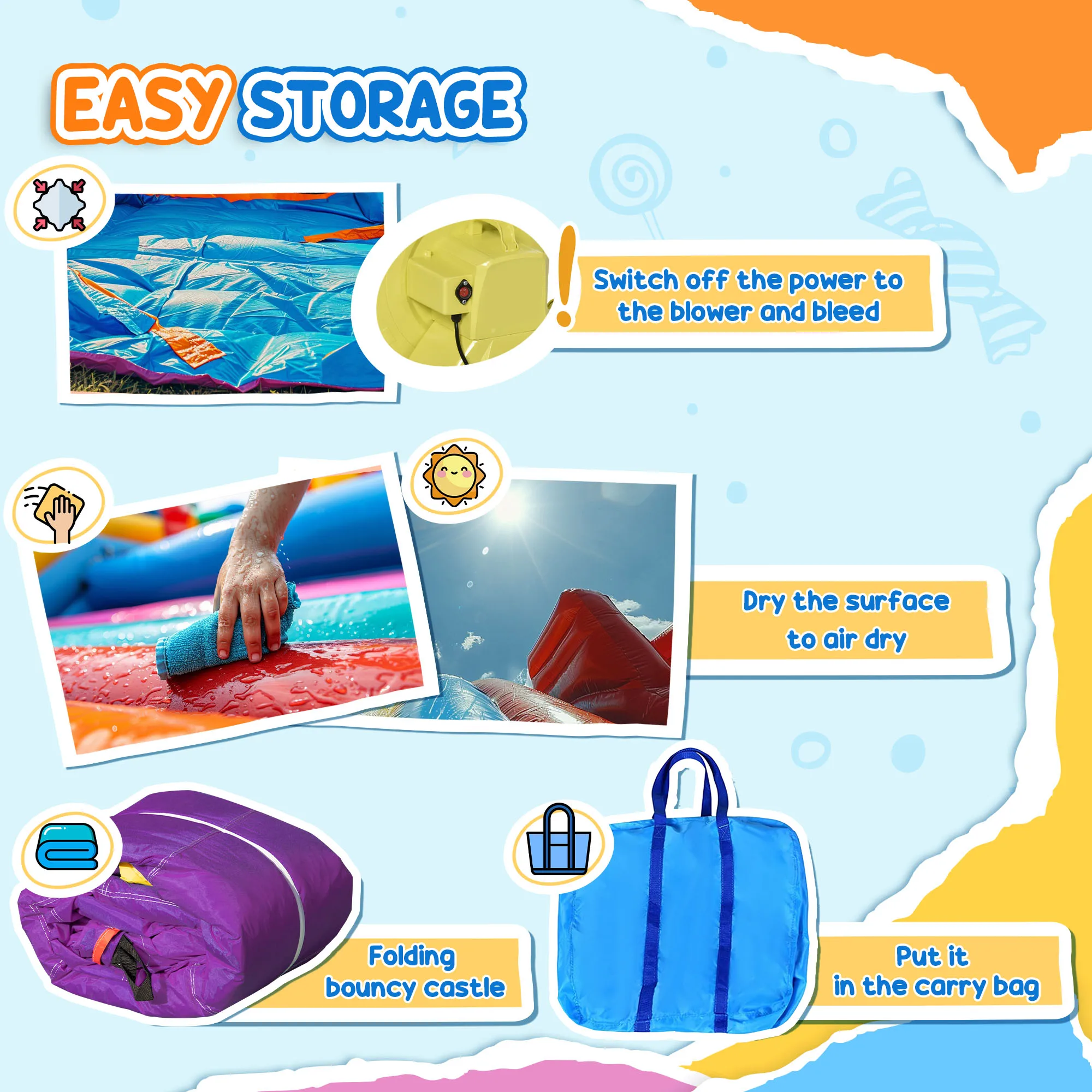 Château gonflable Outsunny avec toboggan et piscine, maison gonflable multicolore avec souffleur – Image 5
