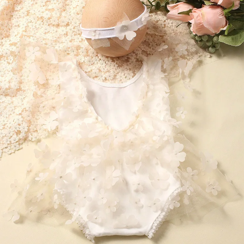 Ensemble de photographie pour nouveau-né fille - Combinaison florale avec bandeau – Image 8