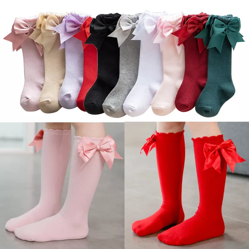 Chaussettes hautes pour enfants avec gros nœud (nouveau-né à 7 ans)