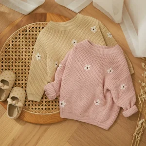 Pull en tricot fleuri mignon - Tricot douillet pour nouveau-nés
