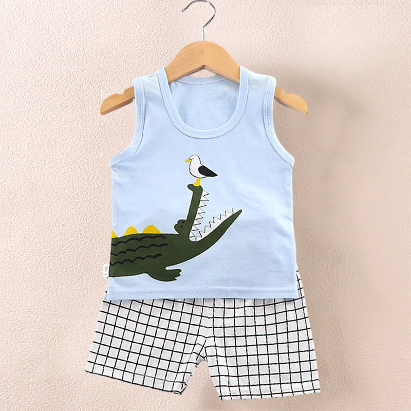 Ensemble d'été mignon : haut sans manches et short imprimés pour enfants – Image 4