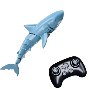 Requin télécommandé électrique simulé, sous-marin robot RC 2,4G avec capacités sous-marines, fonction de pulvérisation d'eau et batterie rechargeable (âges 7+)