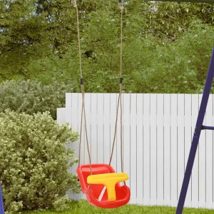 Siège à bascule pour bébé avec corde ajustable, siège en plastique rouge et jaune vif, harnais de sécurité, utilisation intérieure/extérieure, charge maximale 25 kg (6–36 mois)