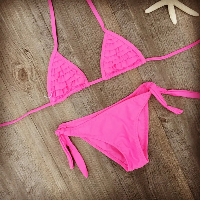 Maillots de bain d'été pour filles : bikini Falbala uni pour 8 à 14 ans – Image 8