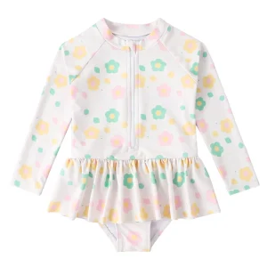 Maillot de bain à manches longues et traîne : motif floral de dessin animé