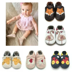 Chaussons bébé en cuir de vache - Semelles souples, chaussures antidérapantes pour bébé