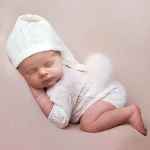 Accessoires de photographie pour nouveau-né : ensemble combinaison tricotée pour bébé garçon avec bonnet à pompon
