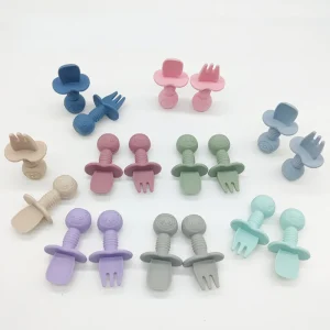 Ensemble fourchette et cuillère ours - Vaisselle d'apprentissage en silicone pour bébé