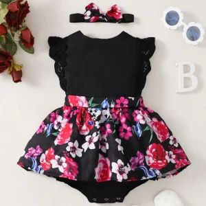 Robe d'été sans manches en dentelle à imprimé floral pour bébé fille