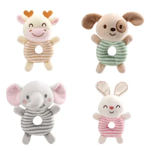 Nouveaux jouets hochets pour bébé : anneau de main en peluche avec animaux de dessin animé