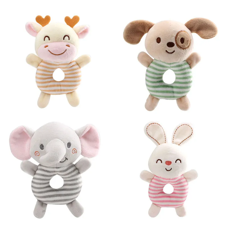 Nouveaux jouets hochets pour bébé : anneau de main en peluche avec animaux de dessin animé