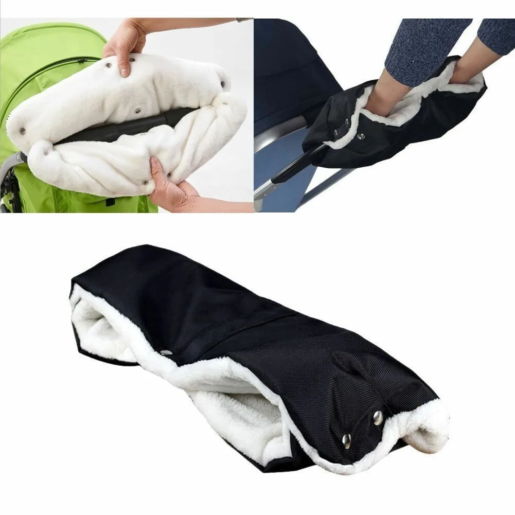 Manchon hiver pour poussette, protection imperméable pour mains de poussette avec doublure polaire, taille universelle pour poignées simples de poussettes (Noir)