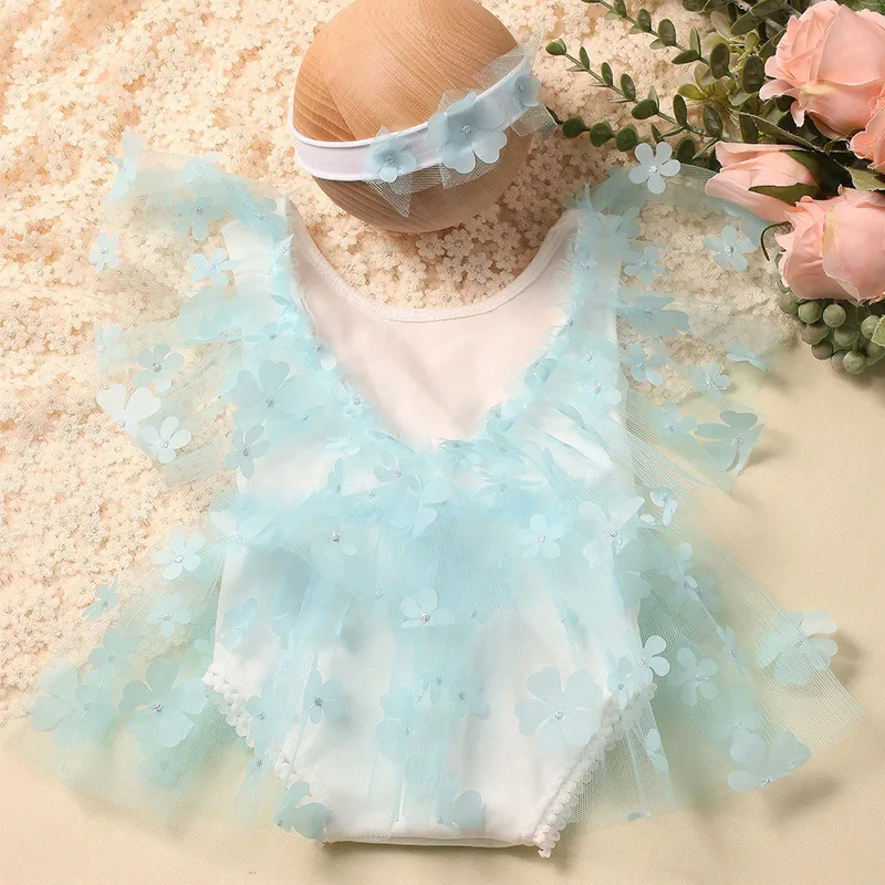 Ensemble de photographie pour nouveau-né fille - Combinaison florale avec bandeau – Image 7
