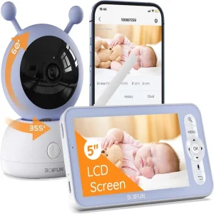 Caméra de surveillance pour bébé BOIFUN 2K HD Wifi, écran LCD 5 pouces et contrôle double via application, suivi automatique, détection des pleurs/mouvements et vision nocturne