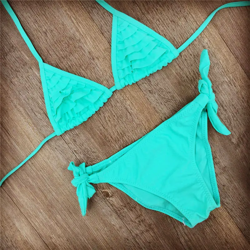 Maillots de bain d'été pour filles : bikini Falbala uni pour 8 à 14 ans – Image 3
