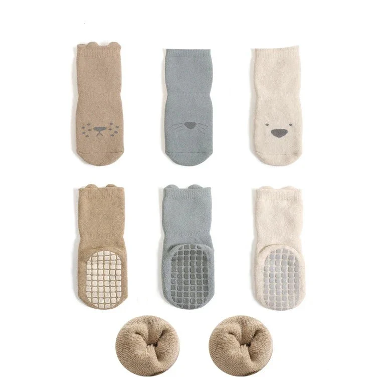 3 paires de chaussettes d'hiver antidérapantes pour bébé avec motif dessin animé – Image 7
