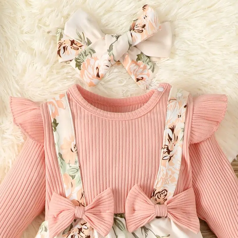 Ensemble une-pièce à imprimé floral rose pour bébé fille – Image 3