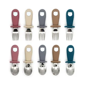 Lot de 2 couverts en silicone pour bébé : cuillère et fourchette en acier inoxydable pour tout-petits