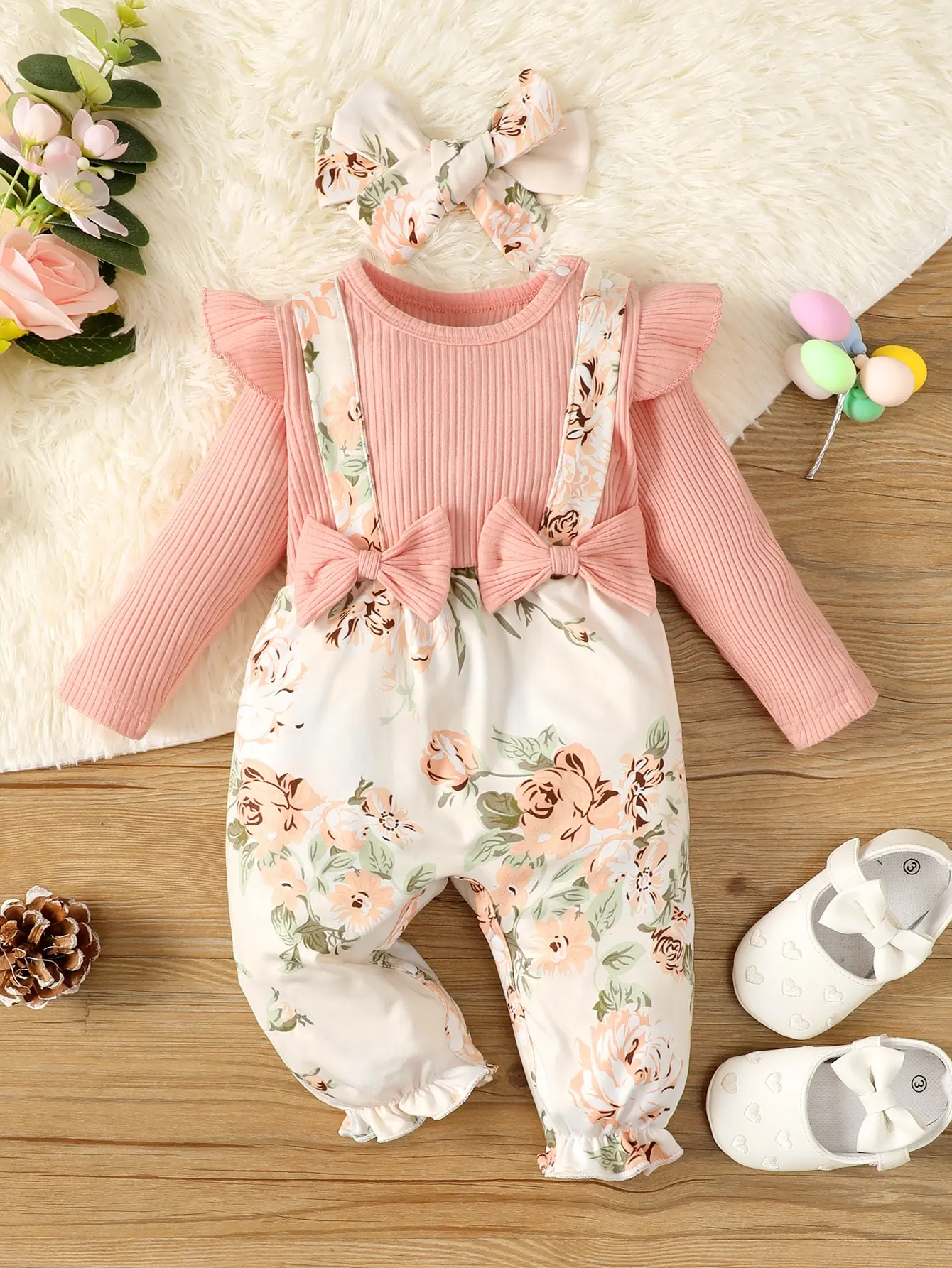 Ensemble une-pièce à imprimé floral rose pour bébé fille – Image 7