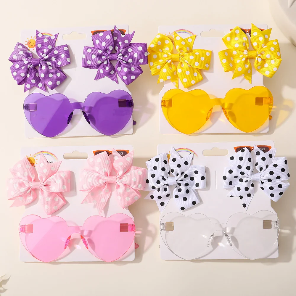 Ensemble d'épingles à cheveux pour enfants : jolies lunettes de soleil à pois et cœurs – Image 2