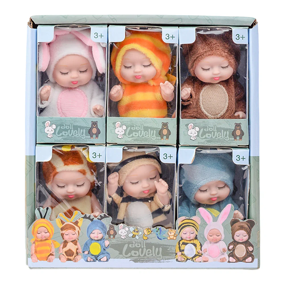Set de mini poupées bébé reborn (6 pièces), poupées bébés endormis réalistes de 11 cm dans des tenues d'animaux mignons, articulations mobiles, cadeau parfait pour enfants de 3 ans et plus – Image 7