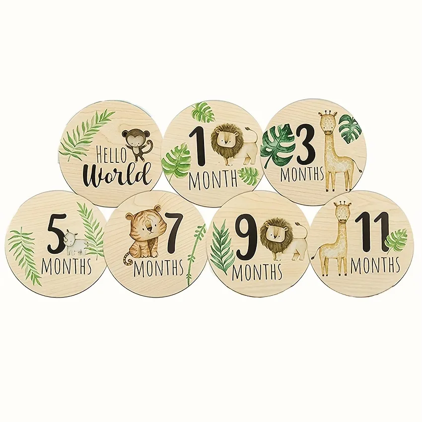 Cartes mensuelles en bois pour bébé - Ensemble de 7 pièces