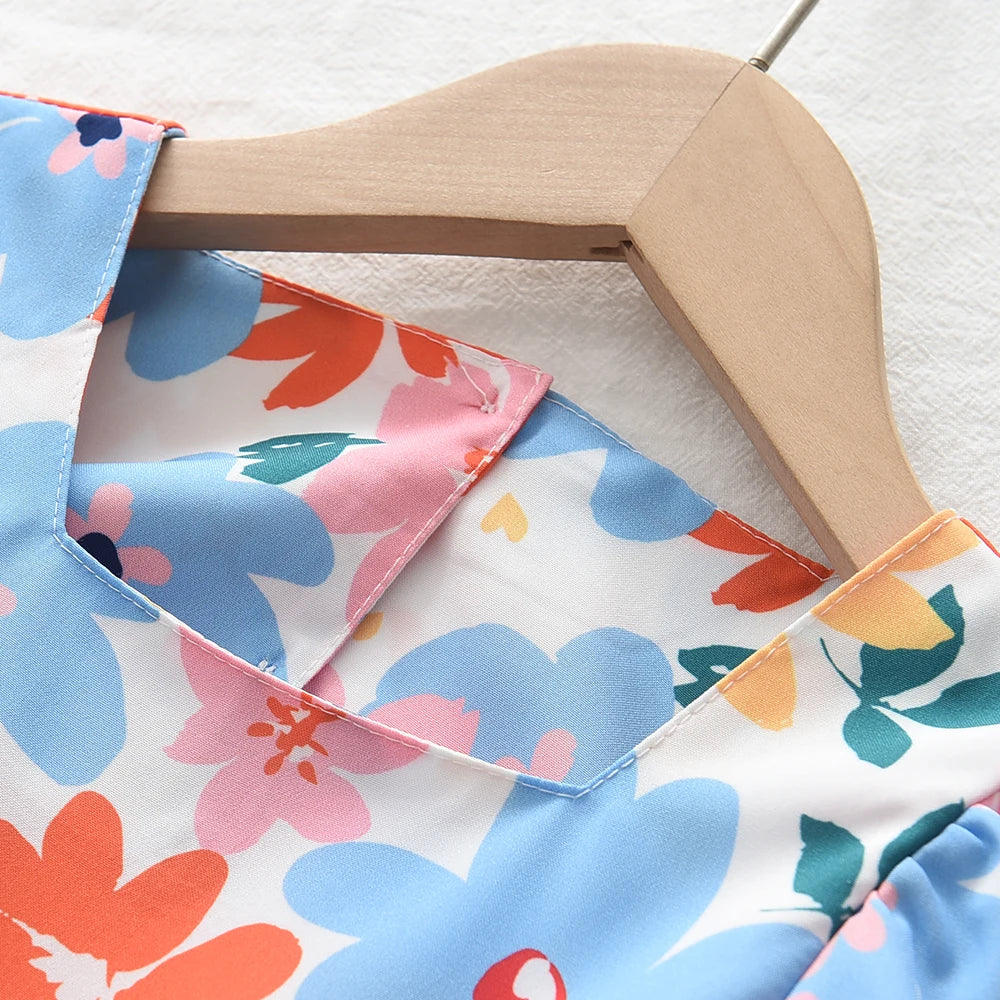 Robes fleuries d'été : Robes colorées à manches courtes pour filles – Image 2