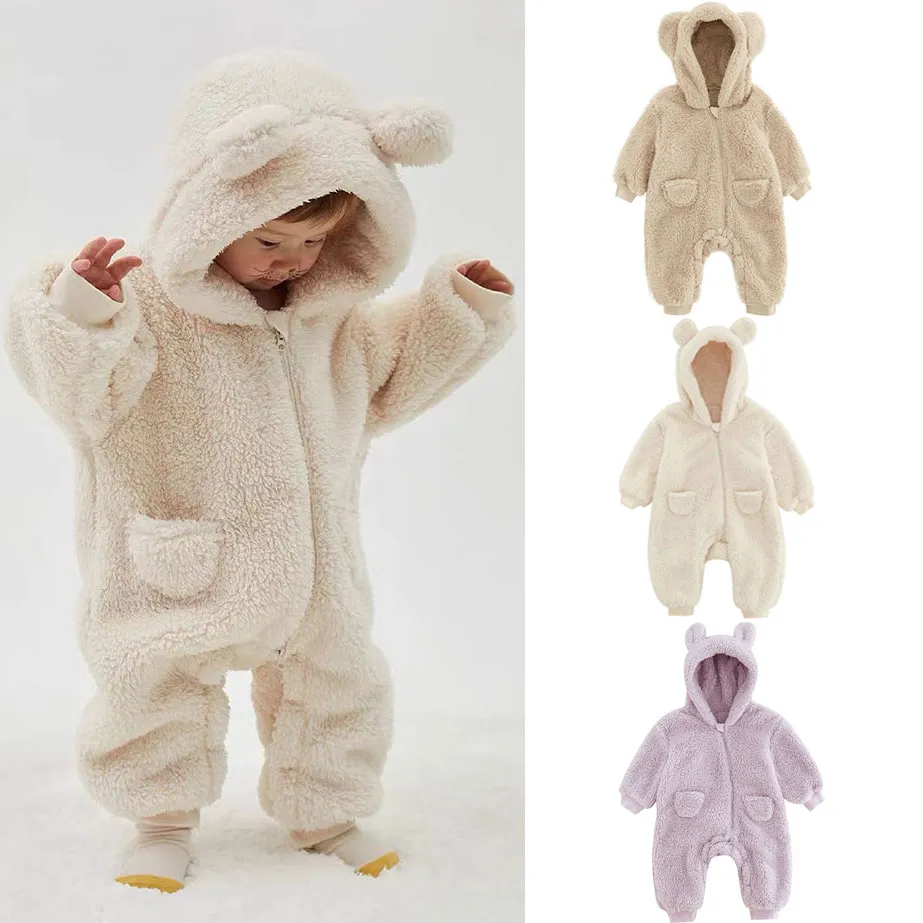 Barboteuse d'hiver en polaire pour bébé - Combinaison chaude à motif animal pour nouveau-nés