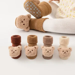 Chaussettes bébé mignonnes à motif ours : coton antidérapant pour l'hiver